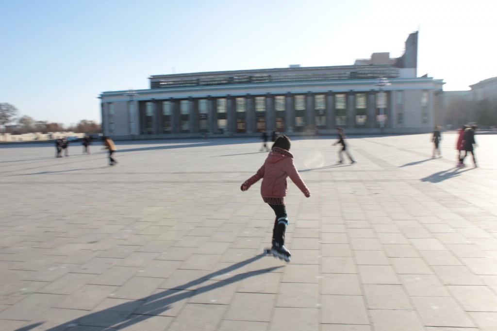 Rollerblading in Pyongyang's main square