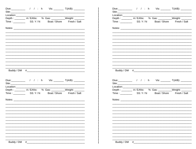 Printable dive log sheets full page