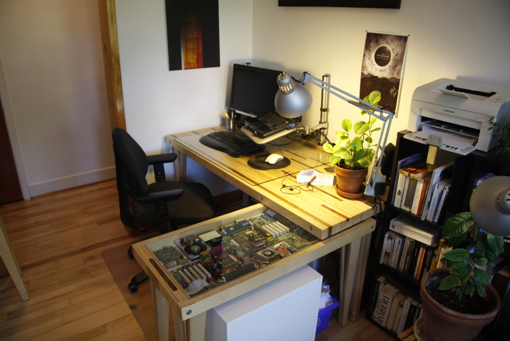 Laminated plywood desk oblique view