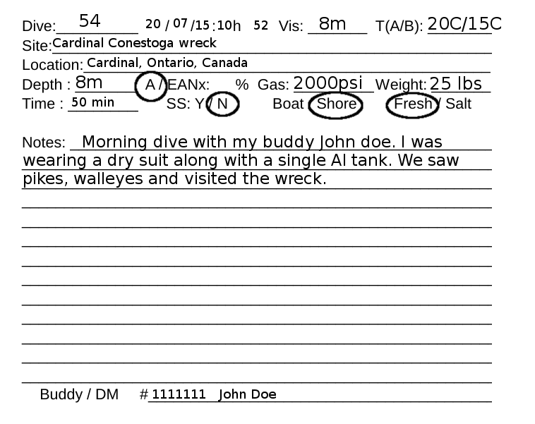 Printable Recreational Dive Log Sheet Template BitsOfMyMind