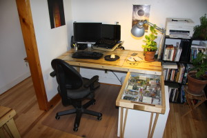 Laminated plywood desk front view