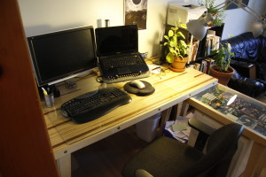Laminated plywood desk closer view